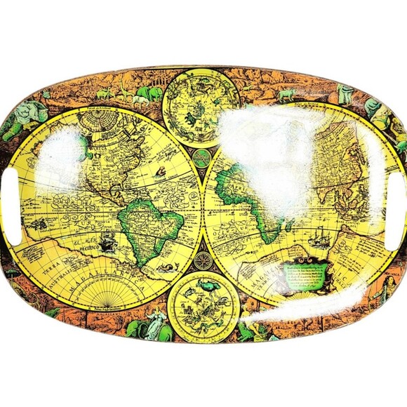 Vintage MCM Old World Map Fiberboard Set of Three Serving Trays Made in Japan - Picture 6 of 11